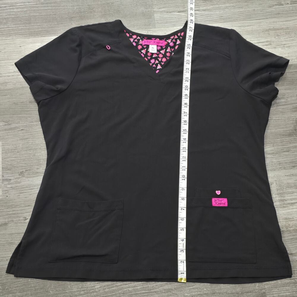 Betsey Johnson Solid Black Scrub Top Multi Pocket Super Soft Shirt - Picture 7 of 8